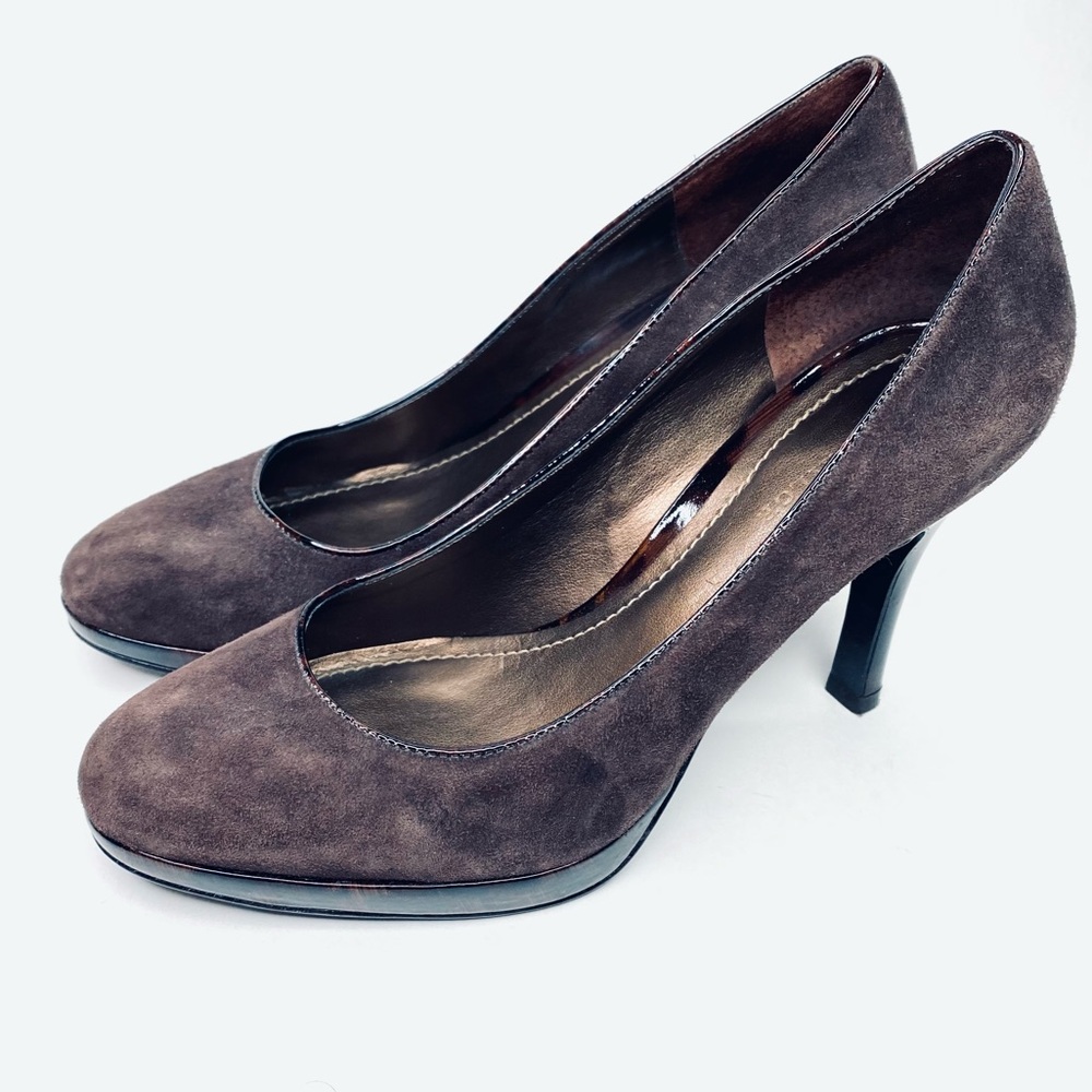 Ann Taylor genuine suede leather platform high heels brown 6